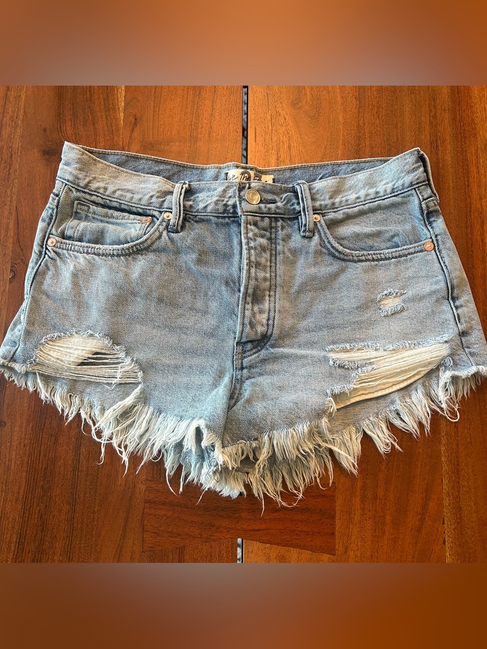 We The Free Light Blue Distressed Frayed Denim Shorts